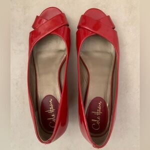 Cole Haan Red Patent Croc Embossed Peep Toe Flats Size 9B
